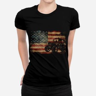 Vintage Farm Tractor American Flag Patriotic Farming Usa Women T-shirt | Crazezy DE