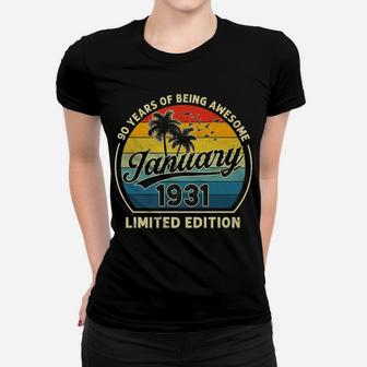 Vintage January 1931 Retro 90 Years Old 90Th Birthday Gift Women T-shirt | Crazezy CA