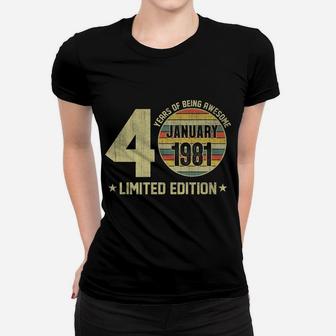 Vintage January 1981 Designs 40 Yrs Old 40Th Birthday Gift Women T-shirt | Crazezy
