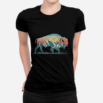 Vintage National Park Bison Landscape Buffalo Women T-shirt | Crazezy