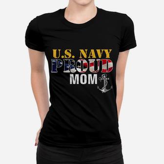 Vintage Navy Proud Mom With US American Flag Gift Women T-shirt | Crazezy