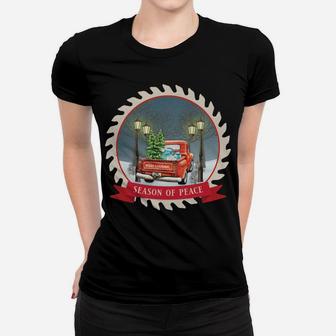 Vintage Old Red Truck Christmas Apparel Season Of Peace Women T-shirt | Crazezy