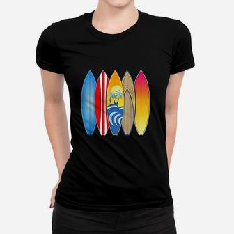 Vintage Retro Surfboards Surfing Women T-shirt | Crazezy