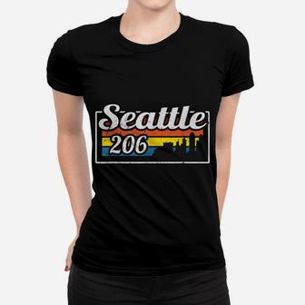 Vintage Seattle City Skyline 206 State Of Washington Retro Women T-shirt | Crazezy UK