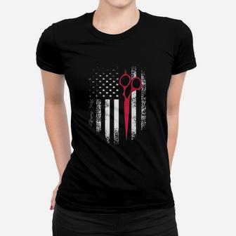 Vintage Usa Red White Scissor American Flag Women T-shirt | Crazezy DE