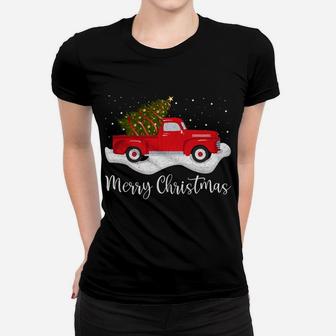 Vintage Wagon Christmas Shirt Tree On Car Xmas Red Truck Sweatshirt Women T-shirt | Crazezy UK