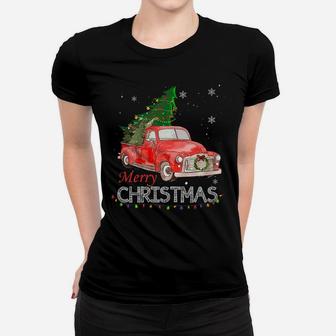 Vintage Wagon Christmas Shirt Tree On Car Xmas Red Truck Women T-shirt | Crazezy UK