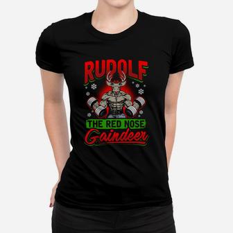 Weightlifting Xmas Sweatshirt Rudolf The Red Nose Gaindeer Women T-shirt | Crazezy