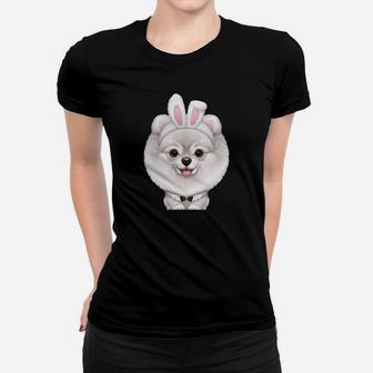 White Pomeranian In The Easter Bunny Costume Women T-shirt - Thegiftio UK