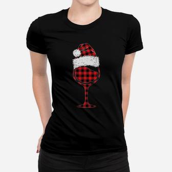 Wine Glasses Christmas Red Plaid Buffalo Funny Wine Lover Women T-shirt | Crazezy