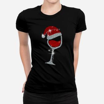 Wine Glasses Santa Hat Christmas Tee Funny Wine Lover Gift Women T-shirt | Crazezy
