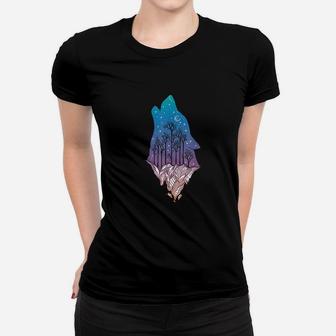 Wolf Howling At Moon With Mountains Women T-shirt | Crazezy