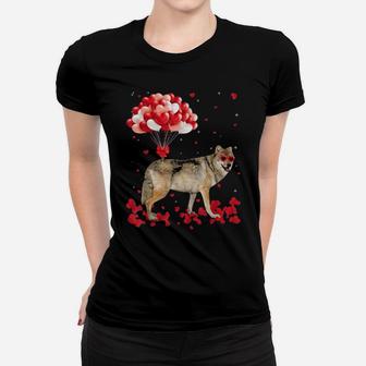 Wolf Valentine's Day Heart Animals Women T-shirt - Monsterry