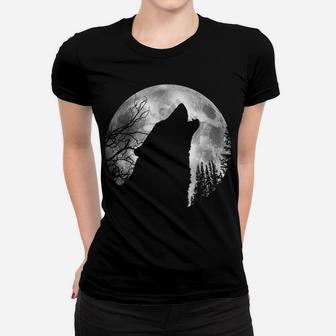 Wolf Wild Lone Howling Full Moon Nature Wildlife Wilderness Women T-shirt | Crazezy DE