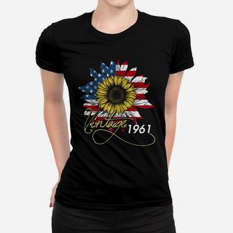 Womens 59Th Birthday Sunflower Vintage Born In 1961 American Flag Women T-shirt | Crazezy AU