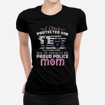 Womens American Police Thin Blue Line Gift Proud Mom Women T-shirt | Crazezy CA