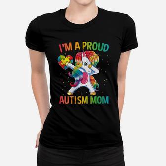 Womens Autism Awareness Dabbing Unicorn Proud Autism Mom Gift Women T-shirt | Crazezy