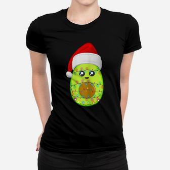 Womens Avocado Lovers Funny Santa Hat Christmas Light Vegan Holiday Women T-shirt | Crazezy