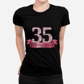 Womens Birthday Queen I Pink 35Th Number & Ribbon Banner Outfit Women T-shirt | Crazezy DE