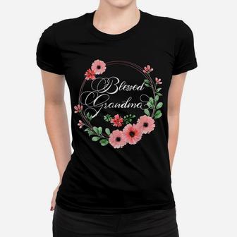 Womens Blessed Grandma Floral Grandma Mother's Day Gift Women T-shirt | Crazezy