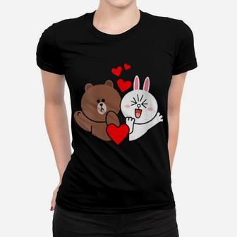 Womens Brown Bear Cony Bunny Rabbit Love & Kisses For You Valentine Women T-shirt - Monsterry UK