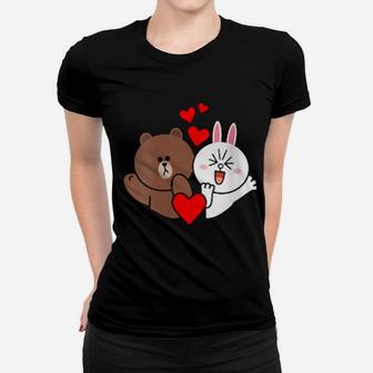 Womens Brown Bear Cony Bunny Rabbit Love & Kisses For You Valentine Women T-shirt - Monsterry AU