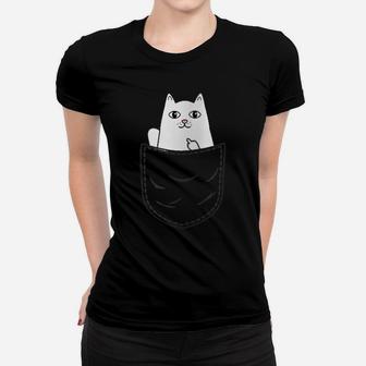 Womens Cat Middle Finger Pocket Funny Cat Women T-shirt | Crazezy UK