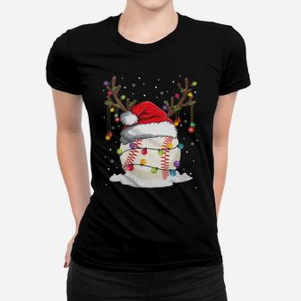 Womens Christmas Baseball Reindeer Funny Santa Hat Xmas Kids Gift Women T-shirt | Crazezy