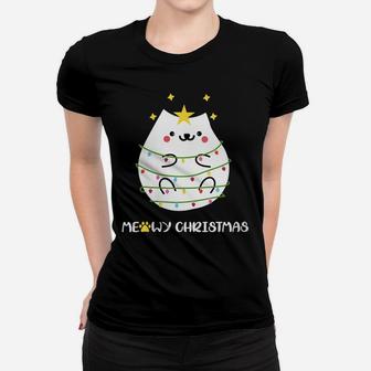 Womens Christmas Cat Lovers Funny Ugly Sweater Pajama Polar Express Women T-shirt | Crazezy