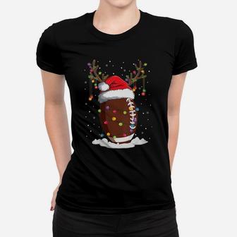 Womens Christmas Football Reindeer Funny Santa Hat Xmas Kids Gift Women T-shirt | Crazezy