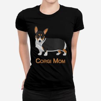 Womens Cute Black Tricolor Pembroke Welsh Corgi Mom Dog Lover Women T-shirt | Crazezy AU