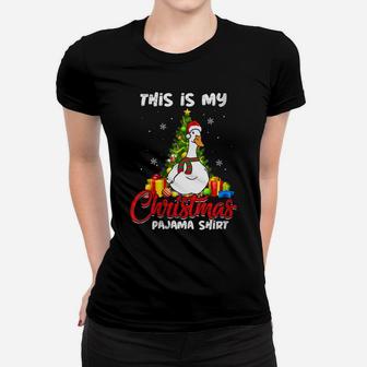 Womens Duck Christmas Pajama Funny Santa Hat Scarf Animal Lover Women T-shirt | Crazezy