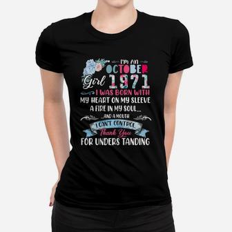 Womens Floral Girl 1971 50Th Birthday I'm A October 1971 Girl Women T-shirt | Crazezy