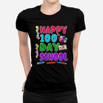 Womens Happy 100Th Day Of School Gift Teacher And Students Heart Women T-shirt | Crazezy