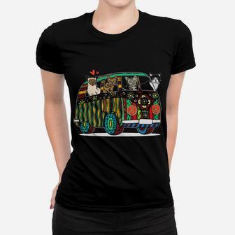 Womens Hippie Psychedelic Floral Peace Cat Van Bus Tropical Campers Women T-shirt | Crazezy AU