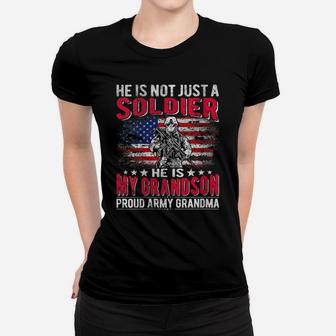Womens My Grandson Is A Soldier Hero Proud Army Grandma Grandmother Women T-shirt | Crazezy