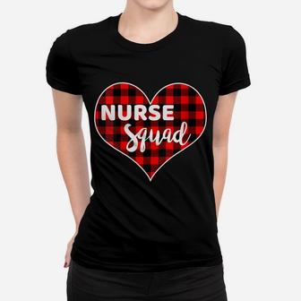 Womens Nurse Squad Merry Christmas Buffalo Plaid Heart Women T-shirt | Crazezy