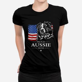 Womens Proud Aussie Shepherd Mom American Flag Patriotic Dog Gift Women T-shirt | Crazezy UK