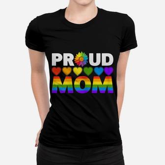 Womens Proud Mom Sunflower Family Rainbow Heart Lgbt Gay Lesbian Women T-shirt | Crazezy CA