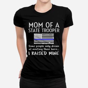 Womens Proud State Trooper Mom Mother Thin Blue Line American Flag Women T-shirt | Crazezy