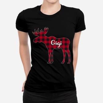 Womens Red Plaid Gigi Moose Xmas Matching Buffalo Family Pajama Women T-shirt | Crazezy