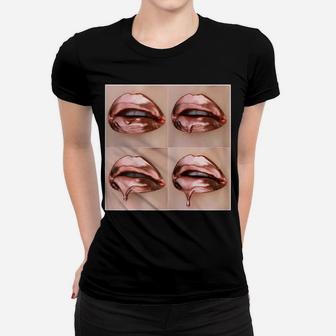 Womens Rose Gold Dripping Lip Art - Lipstick Kiss Women T-shirt | Crazezy