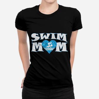 Womens Swim Mom Heart Shaped Pool Water Swimmer Swimming & Diving Women T-shirt | Crazezy