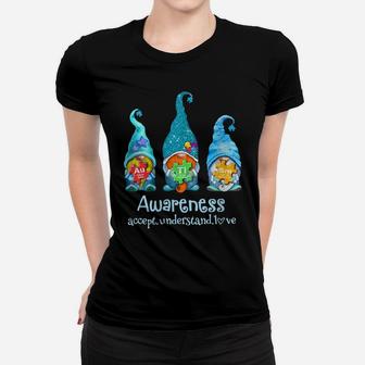 Womens Three Blue Gnomes Autism Awareness Puzzle Chemical Element Women T-shirt | Crazezy DE