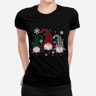 Womens Three Gnomes Buffalo Plaid Christmas Snowflakes Gift Women T-shirt | Crazezy UK