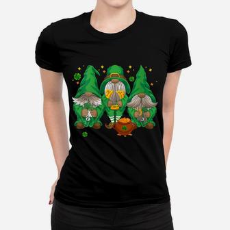 Womens Three Lucky Gnome Shamrock Irish Gnome Saint Patrick Day Women T-shirt | Crazezy UK