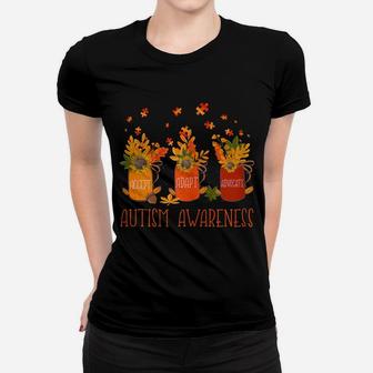 Womens Tu Autism Awareness Gift Autumn Bottles Fall Flower Ribbon Women T-shirt | Crazezy AU