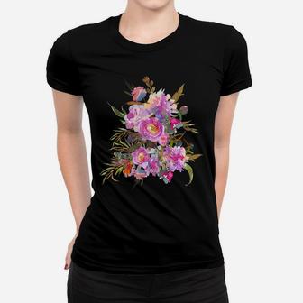 Womens Vintage Flower Bouquet Pink Peony Floral Botanical Gardener Women T-shirt | Crazezy AU