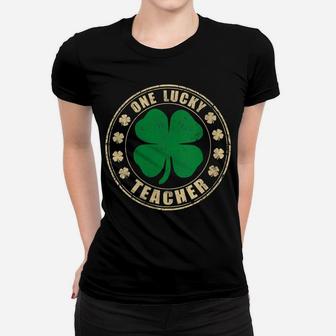 Womens Vintage One Lucky Teacher Shamrock Clover Irish Patrick Day Women T-shirt | Crazezy AU