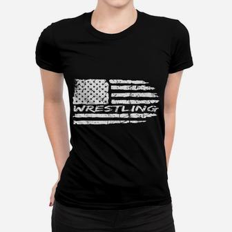 Wrestling Usa Flag Vintage Retro Women T-shirt | Crazezy UK